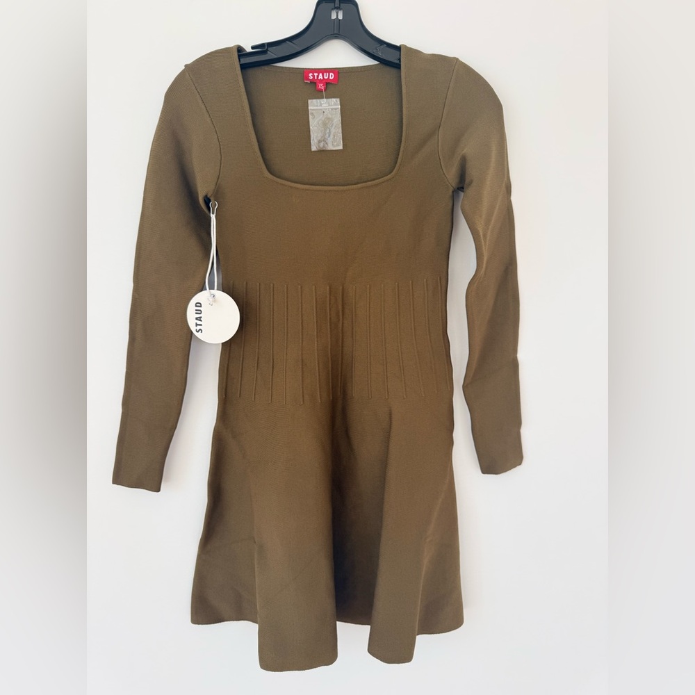 STAUD Olive Knit Long-Sleeve Dress